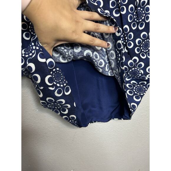 Adam Lippes Blue Floral Linen Blend V Neck Mini Dress Pockets Size 6 Silk Lining - Picture 8 of 10